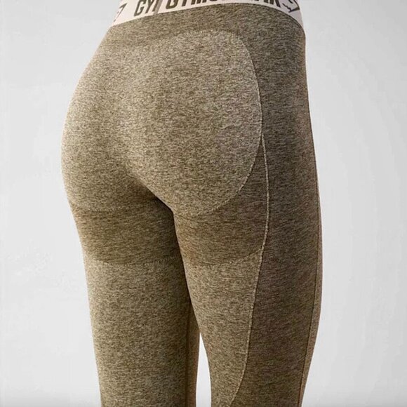 GymShark Flex Contour Low Rise Leggings Green Khaki & Sand - Picture 2 of 14